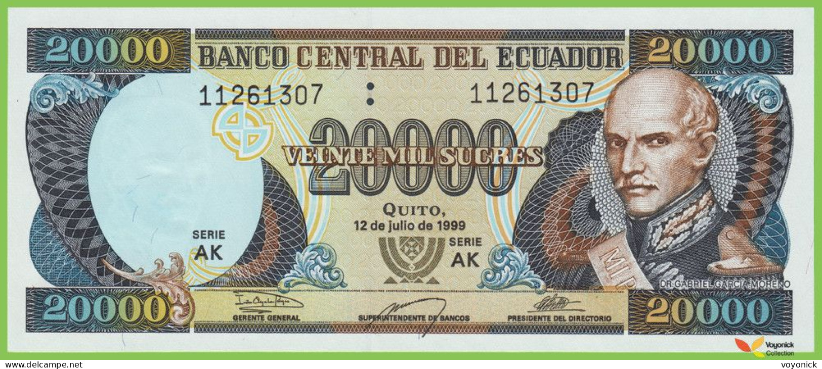 Voyo ECUADOR 20000 Sucres 12.7.1999 P129 AK UNC - Equateur