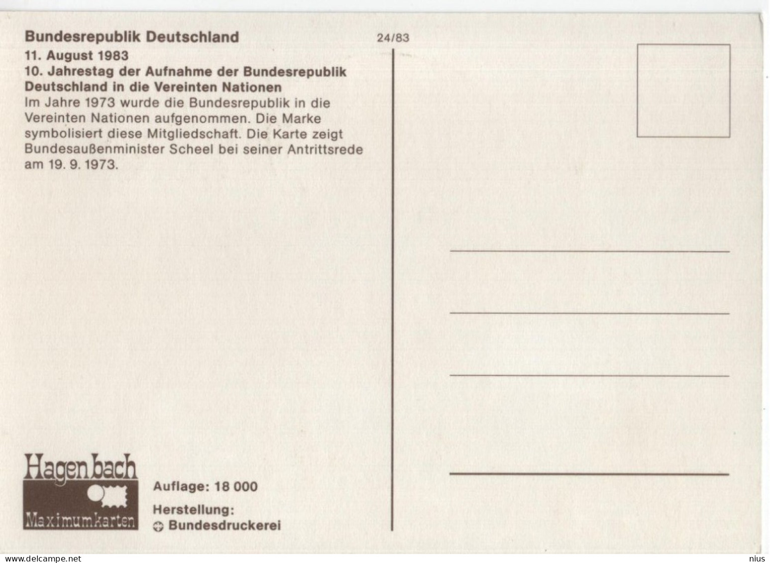 Germany Deutschland 1983 Maximum Card 10 Jahre Bundesrepublik Deutschland In Den Vereinten Nationen United Nations, Bonn - 1981-2000