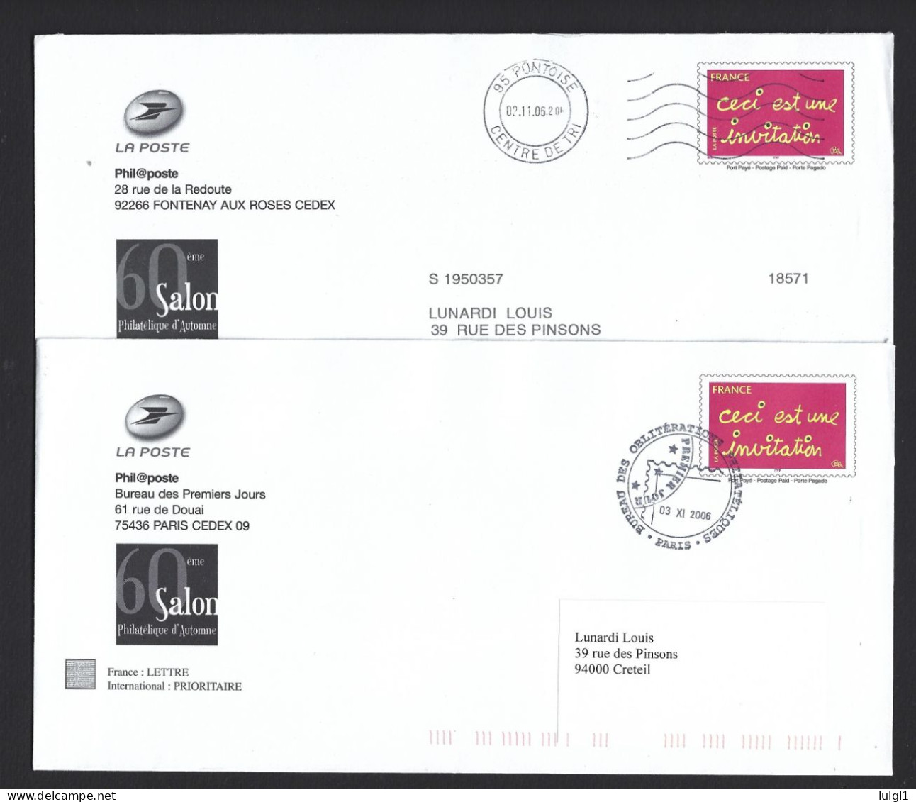 FRANCE 2005. PAP Y&T Type (n°3760) - " 60ème Salon Philatélique D'Automne " Sur 2 Enveloppes. LA POSTE - Phil@poste. TB. - Pseudo-entiers Officiels