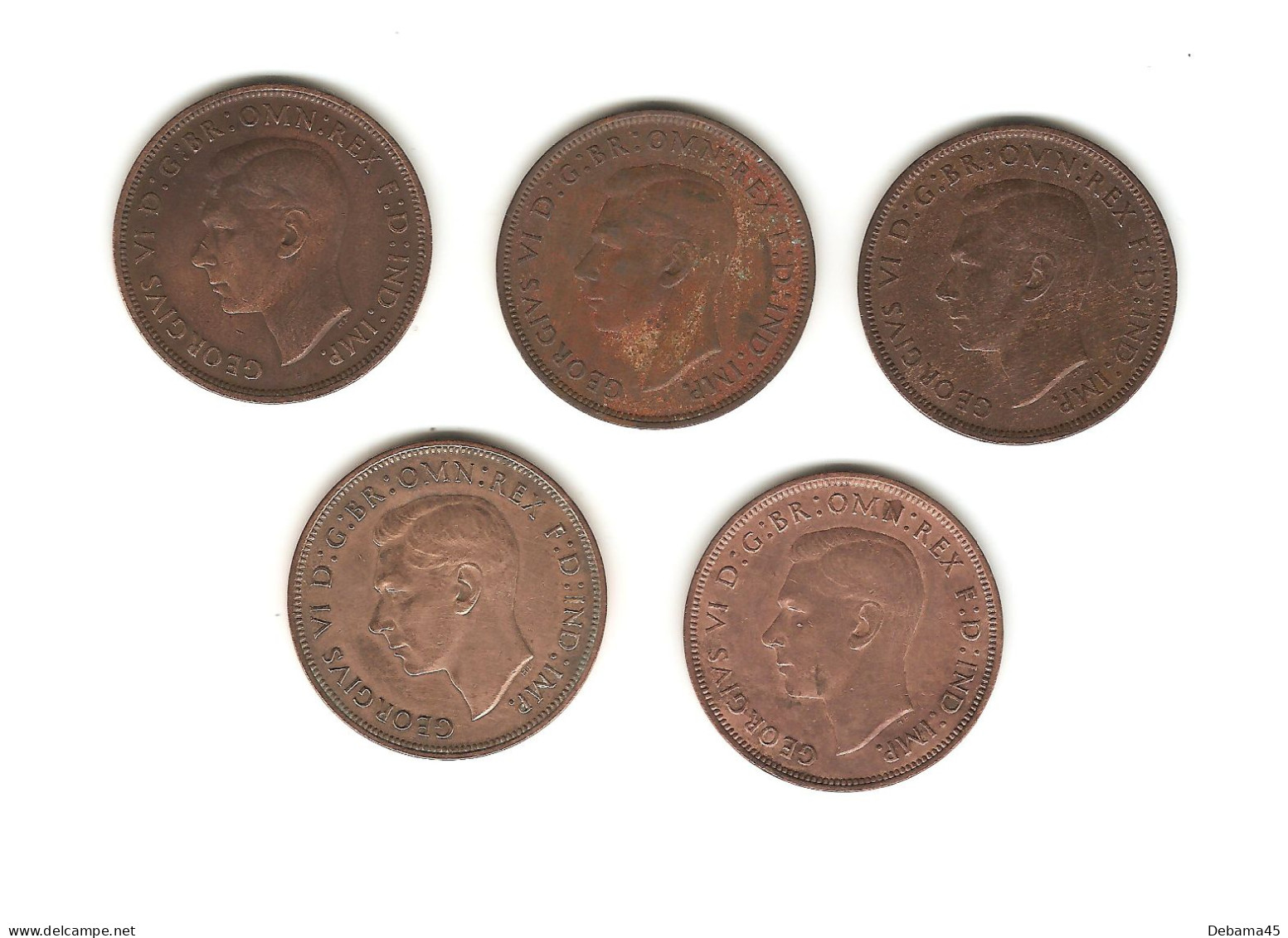 608/ Grande-Bretagne : Georges VI : 5 X 1 Penny : 1937 - 1938 - 1940 - 1946 - 1948 - Altri & Non Classificati