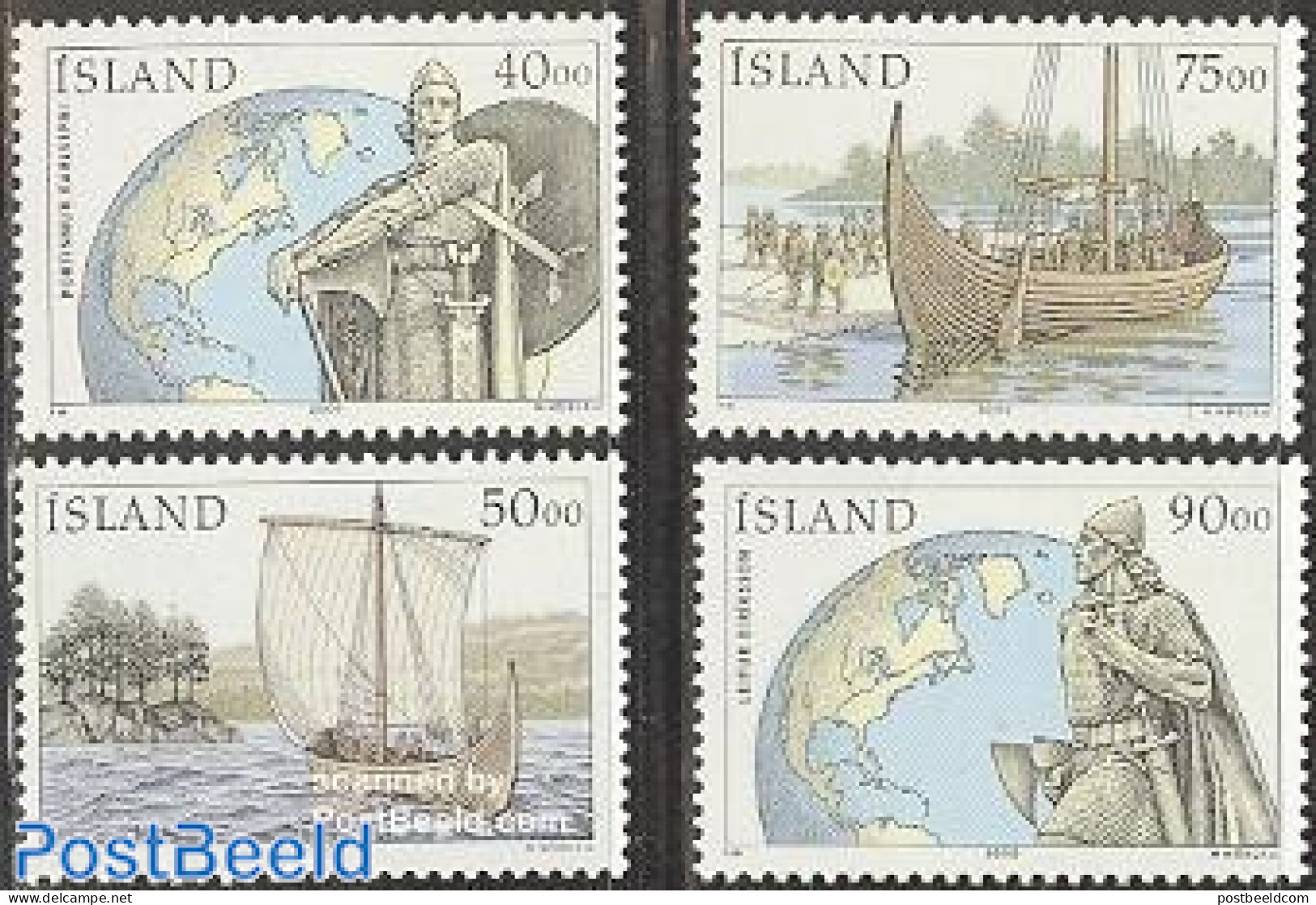 Iceland 2000 Discovery Of America 4v, Mint NH, History - Transport - Various - Explorers - History - Ships And Boats -.. - Nuovi