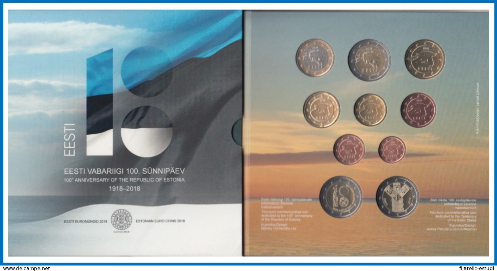 Estonia 2018 Cartera Oficial Monedas € Euro Set 8 V + 2 +2 Euros Cent Repúblic - Other & Unclassified