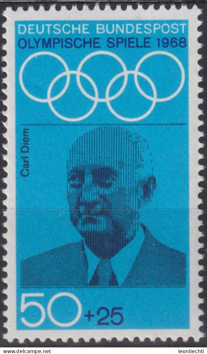 1968 Deutschland > BRD, ** Mi:DE 565, Sn:DE B437, Yt:DE 430, Carl Diem, Olympische Sommerspiele 1968 - Mexiko-Stadt - Zomer 1968: Mexico-City