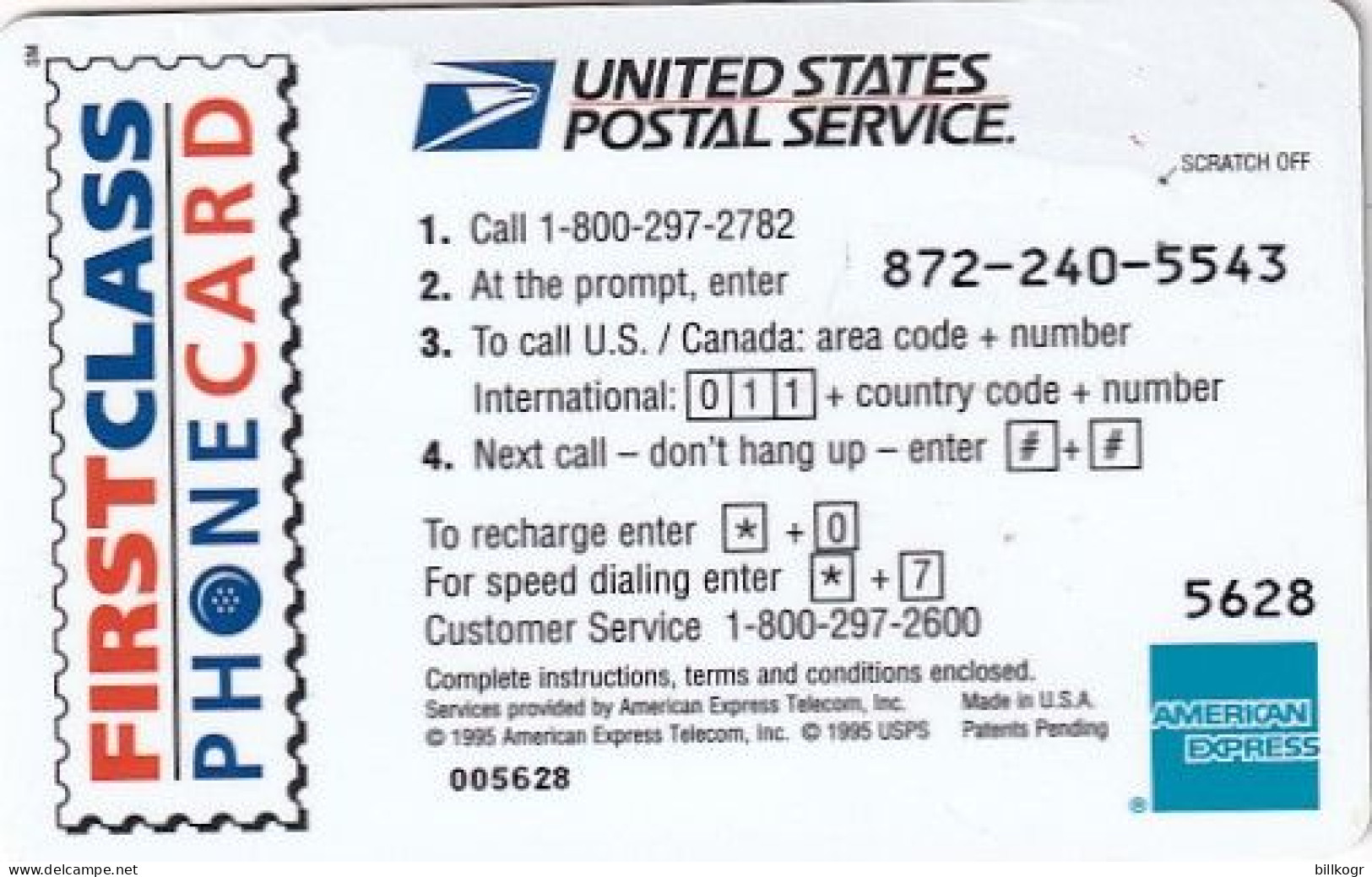 USA - Santa Claus, U.S.Postal Service/American Express Telecom Prepaid Card $5, Used - Otros & Sin Clasificación