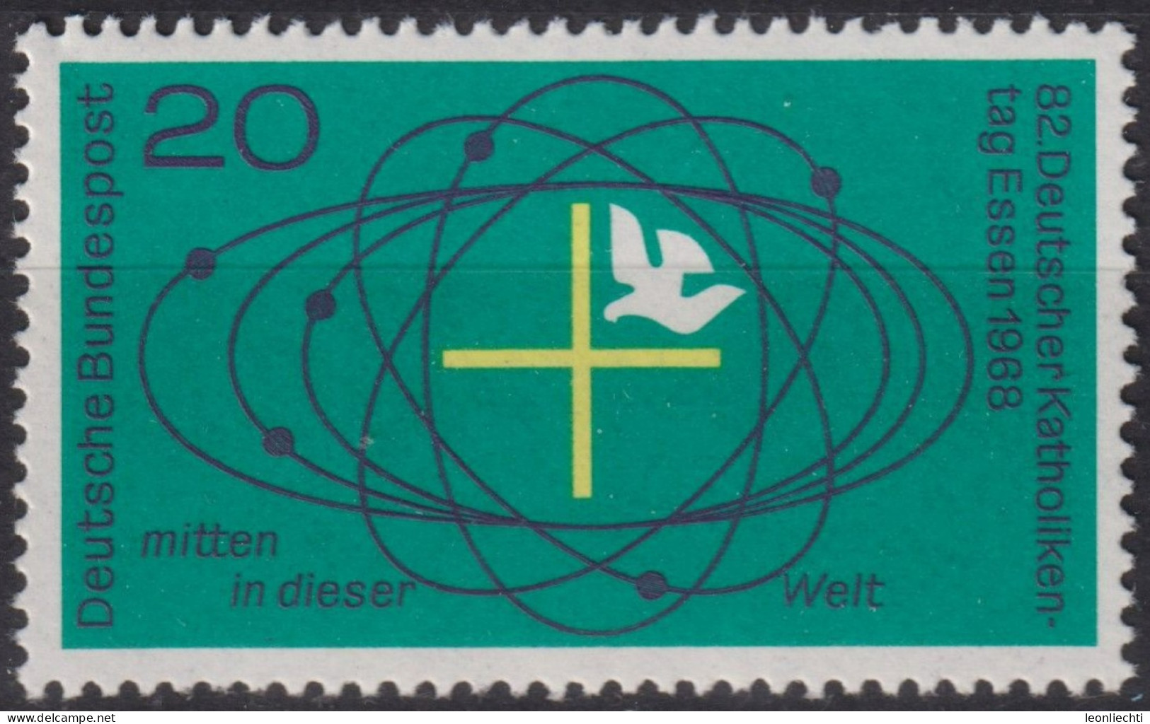1968 Deutschland > BRD, ** Mi:DE 568, Sn:DE 989, Yt:DE 433, Makrokosmos, Kreuz Und Taube - Duiven En Duifachtigen