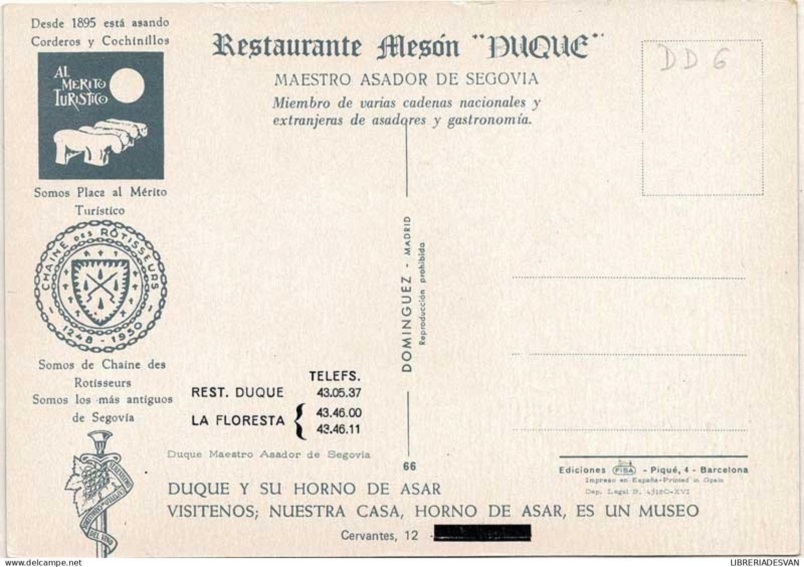 Postal Segovia. Restaurante Mesón Duque - Other & Unclassified