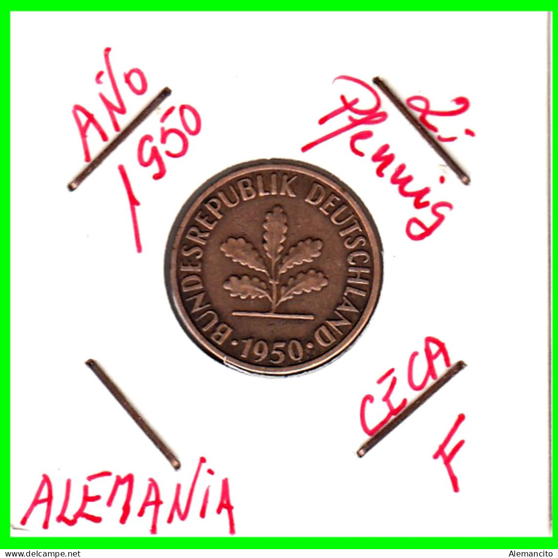 ALEMANIA – GERMANY - ( REPUBLICA FEDERAL ) MONEDA DE 2.- PFENNING . AÑO 1950 DE LA CECA-F - 2 Pfennig