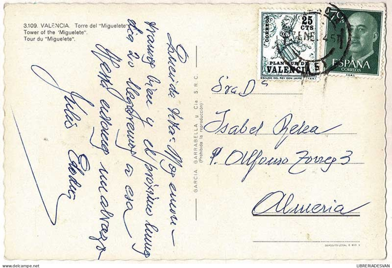 Postal Valencia. Torre Del Miguelete No. 3109 - Sonstige & Ohne Zuordnung