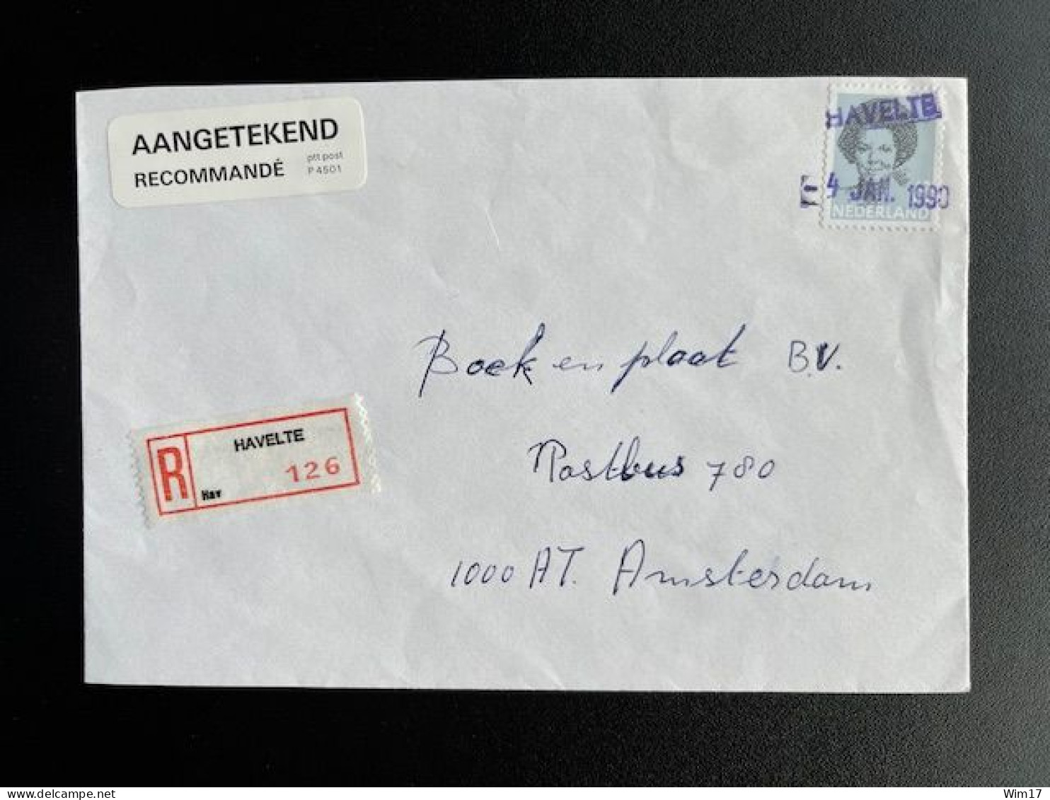 NETHERLANDS 1990 REGISTERED LETTER HAVELTE TO AMSTERDAM 04-01-1990 NEDERLAND AANGETEKEND - Brieven En Documenten