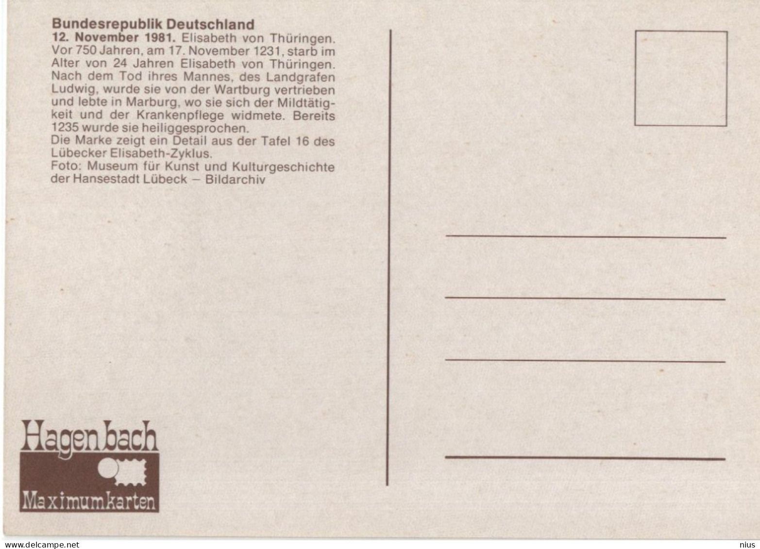 Germany Deutschland 1981 Maximum Card, Hl. Elisabeth Von Thuringen, Princess Of The Kingdom Of Hungary, Canceled In Bonn - 1981-2000