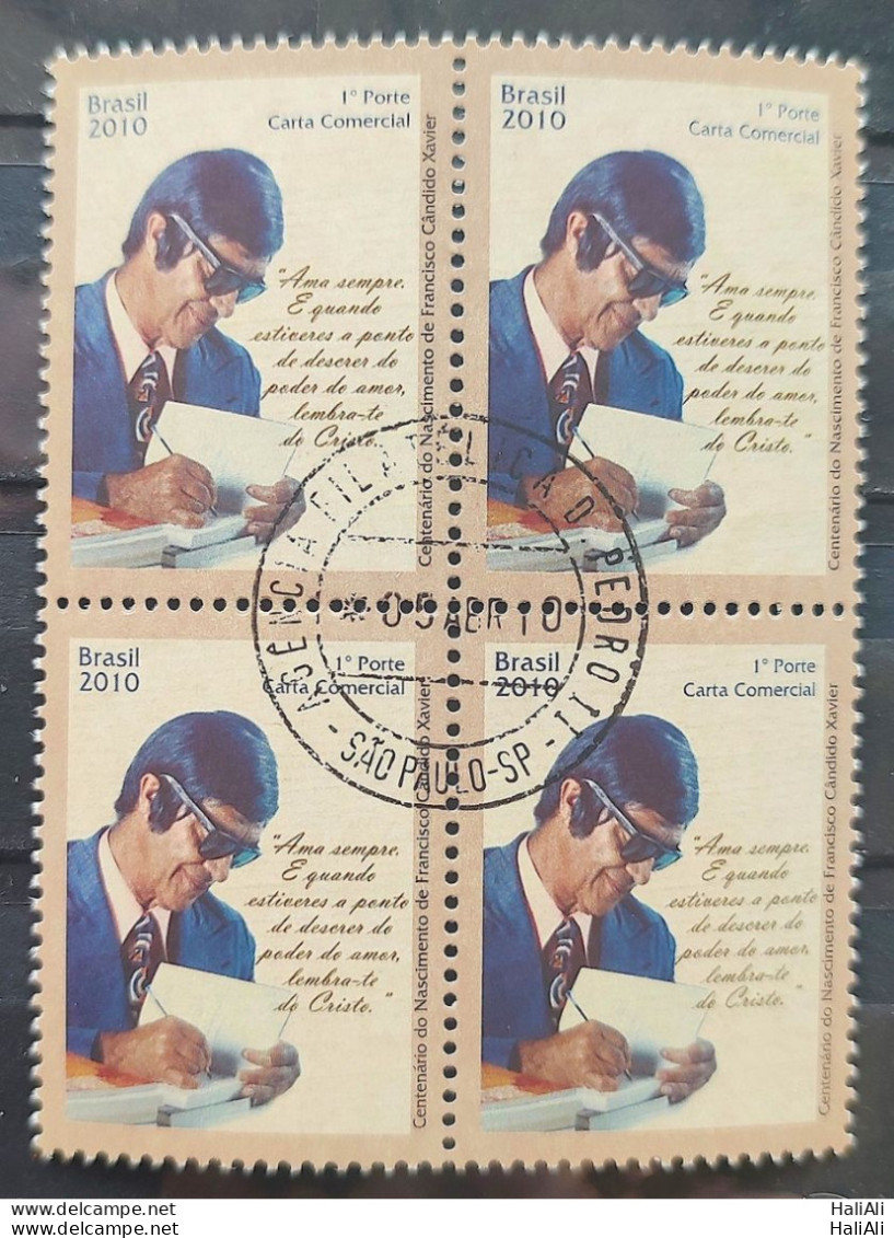 C 2954 Brazil Stamp Chico Xavier Spiritism Religion 2010 Block Of 4 CPD SP - Unused Stamps