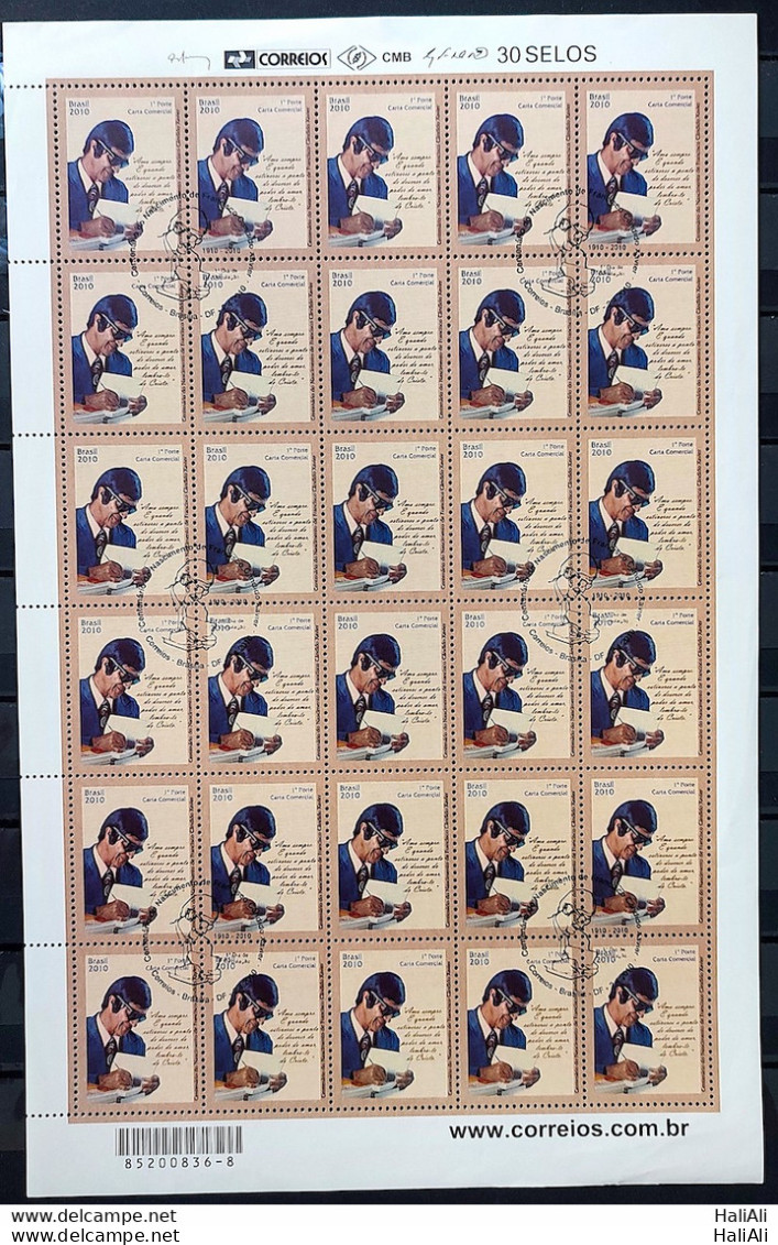 C 2954 Brazil Stamp Chico Xavier Spiritism Religion 2010 Sheet CBC DF - Unused Stamps