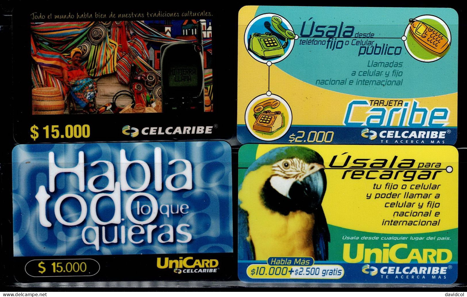 TT29-COLOMBIA PREPAID CARDS - 2001 - USED - CELCARIBE - $2.000 - $10.000 - $15.000 - Colombie