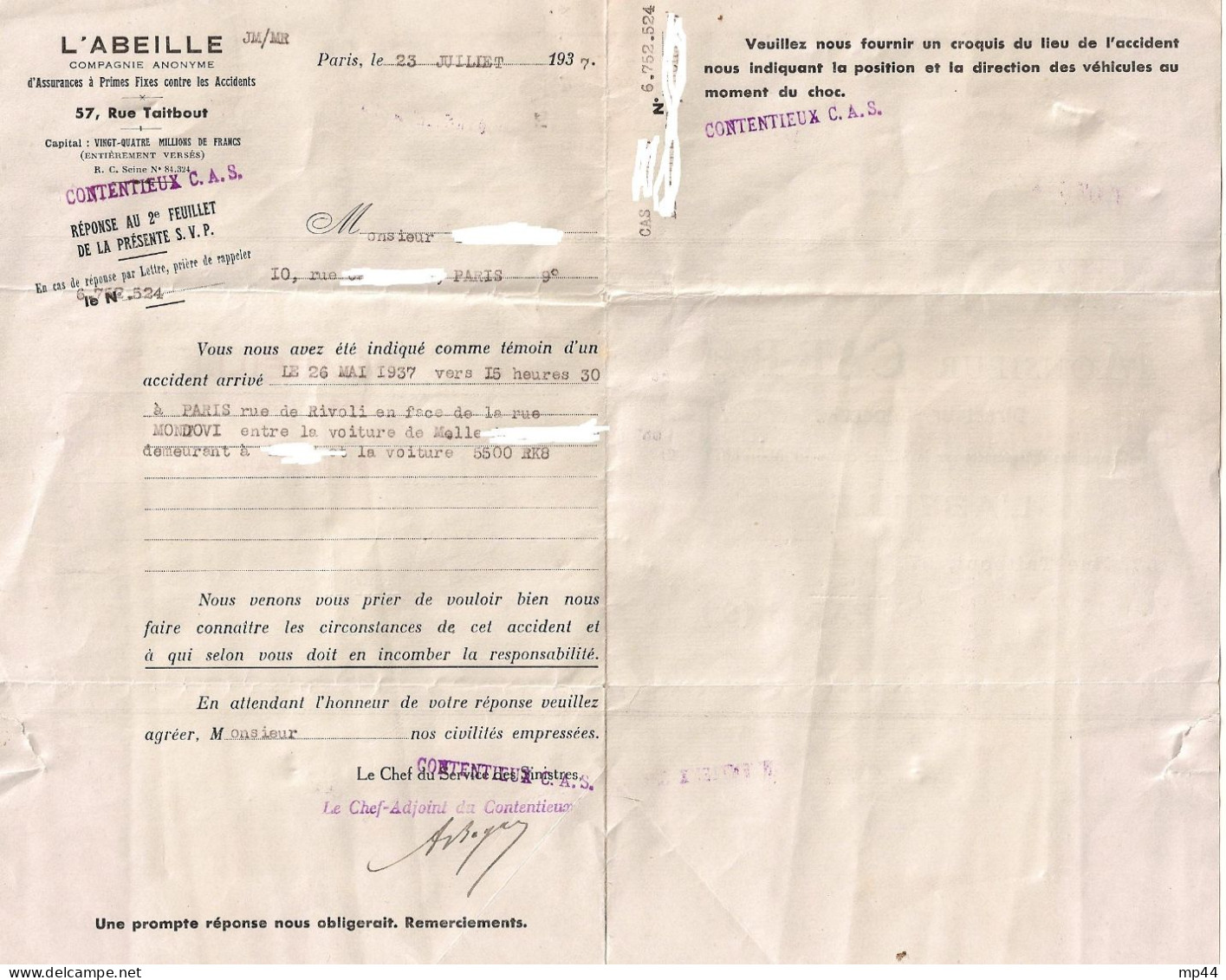 1E9 --- Assurances L'ABEILLE EMA Et Perforation VA Thème - Covers & Documents