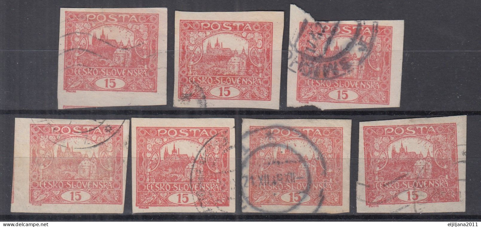 ⁕ Czechoslovakia 1919/20 ⁕ Hradcany 15 H. Mi.26 ⁕ 7v Used / Shades /  Imperf. - Oblitérés