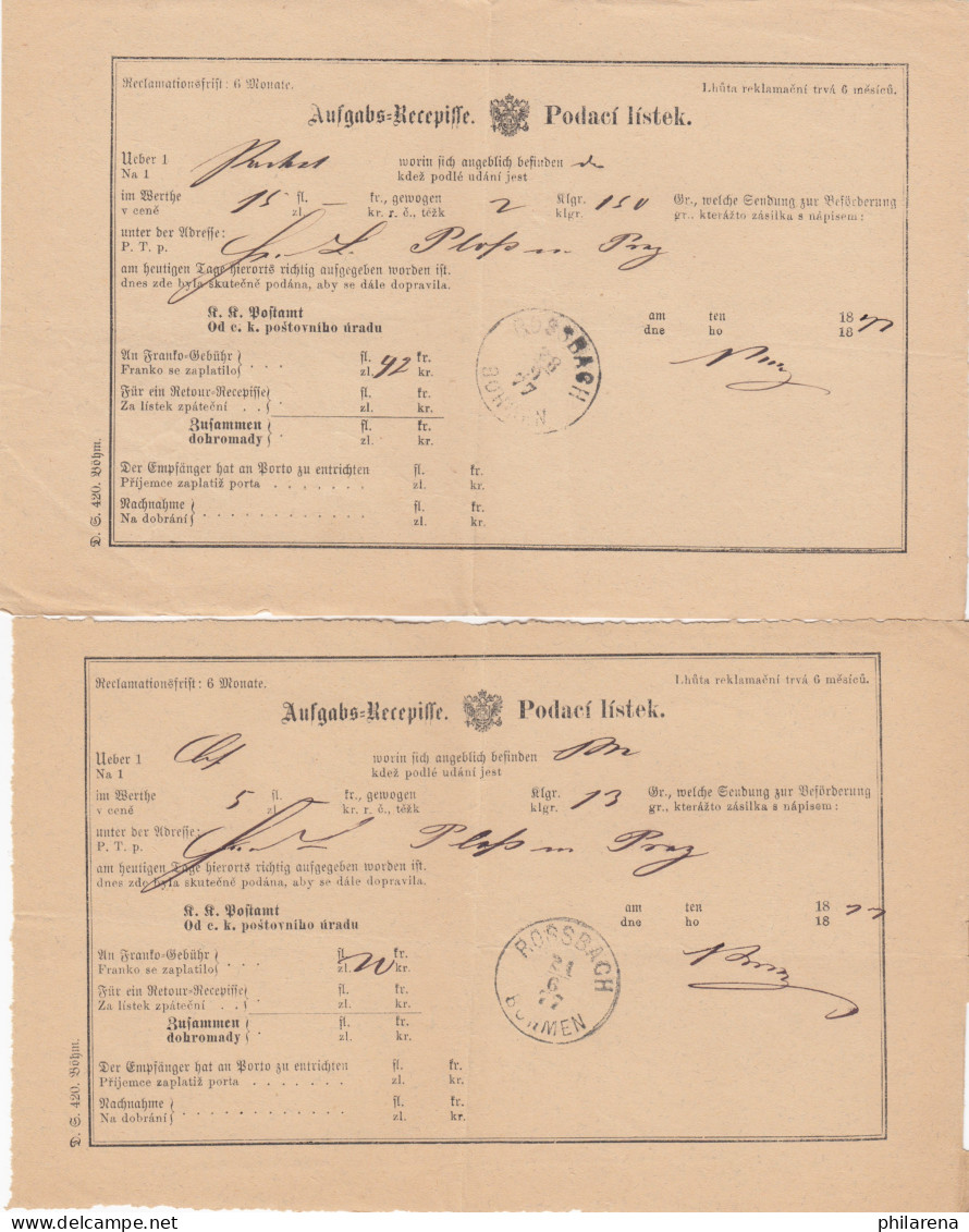 1876/77: 15x Rossbach/Böhmen, Aufgabe Bescheinigung, Aufgabeschein - Andere & Zonder Classificatie