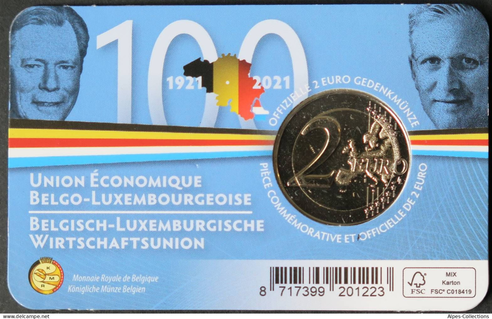 BE20021.3 - COINCARD BELGIQUE - 2021 - 2 Euros Comm. Anniv. Union Économique - N - Belgium