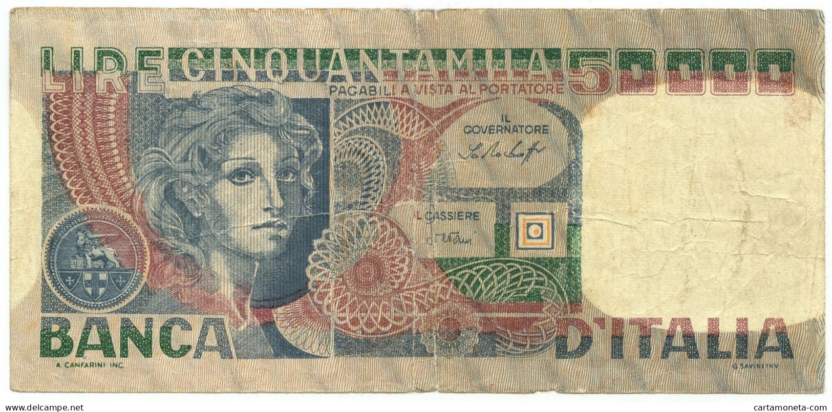 50000 LIRE FALSO D'EPOCA BANCA D'ITALIA VOLTO DI DONNA 11/04/1980 QBB - [ 8] Fakes & Specimens