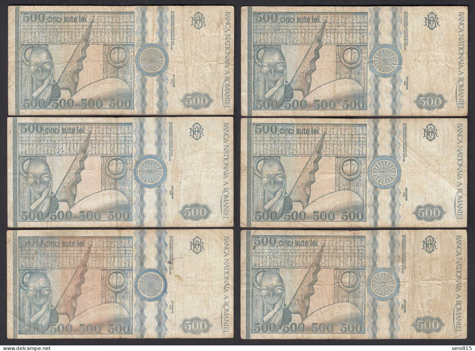 ROMANIA - 6 Pieces á 500 Lei Banknotes 1992 Pick 101a Used   (24703 - Rumänien