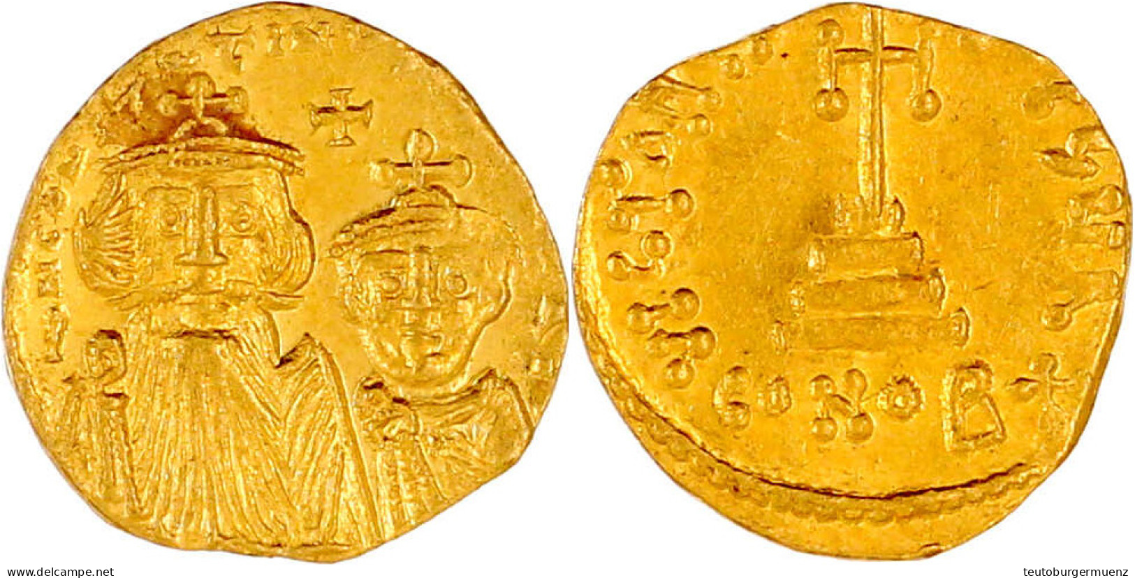 Solidus 654/659, Constantinopel, 1. Off. 4,34 G. Vorzüglich/Stempelglanz, Prachtexemplar. Sear 959. - Byzantines