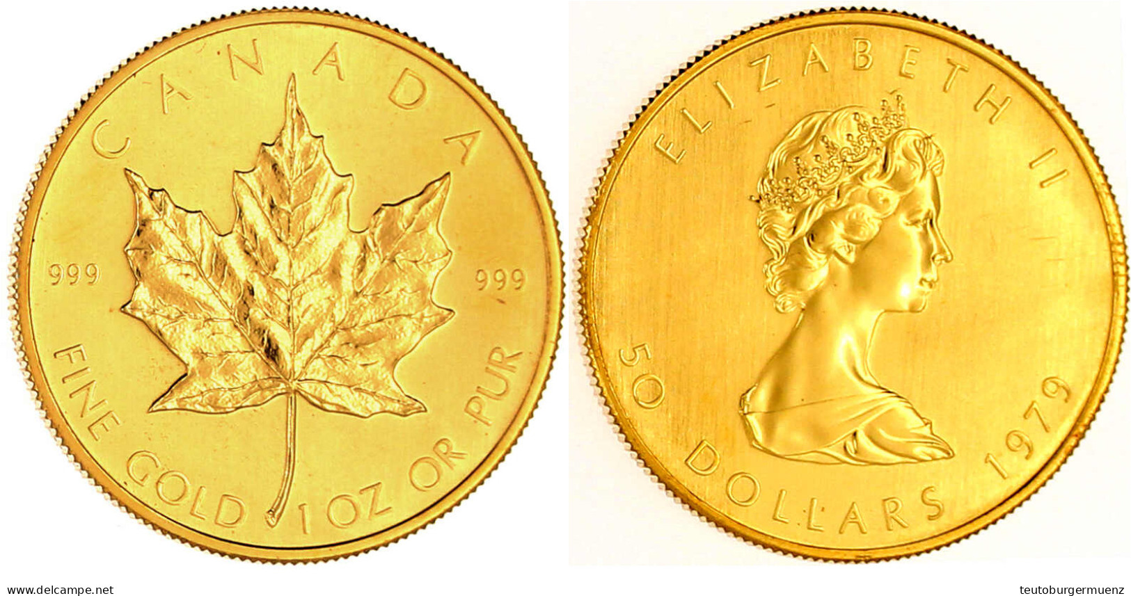 50 Dollars (1 Unze) Maple Leaf 1979. Prägefrisch, Kl. Kratzer. Krause/Mishler 125. Schön 123. - Canada