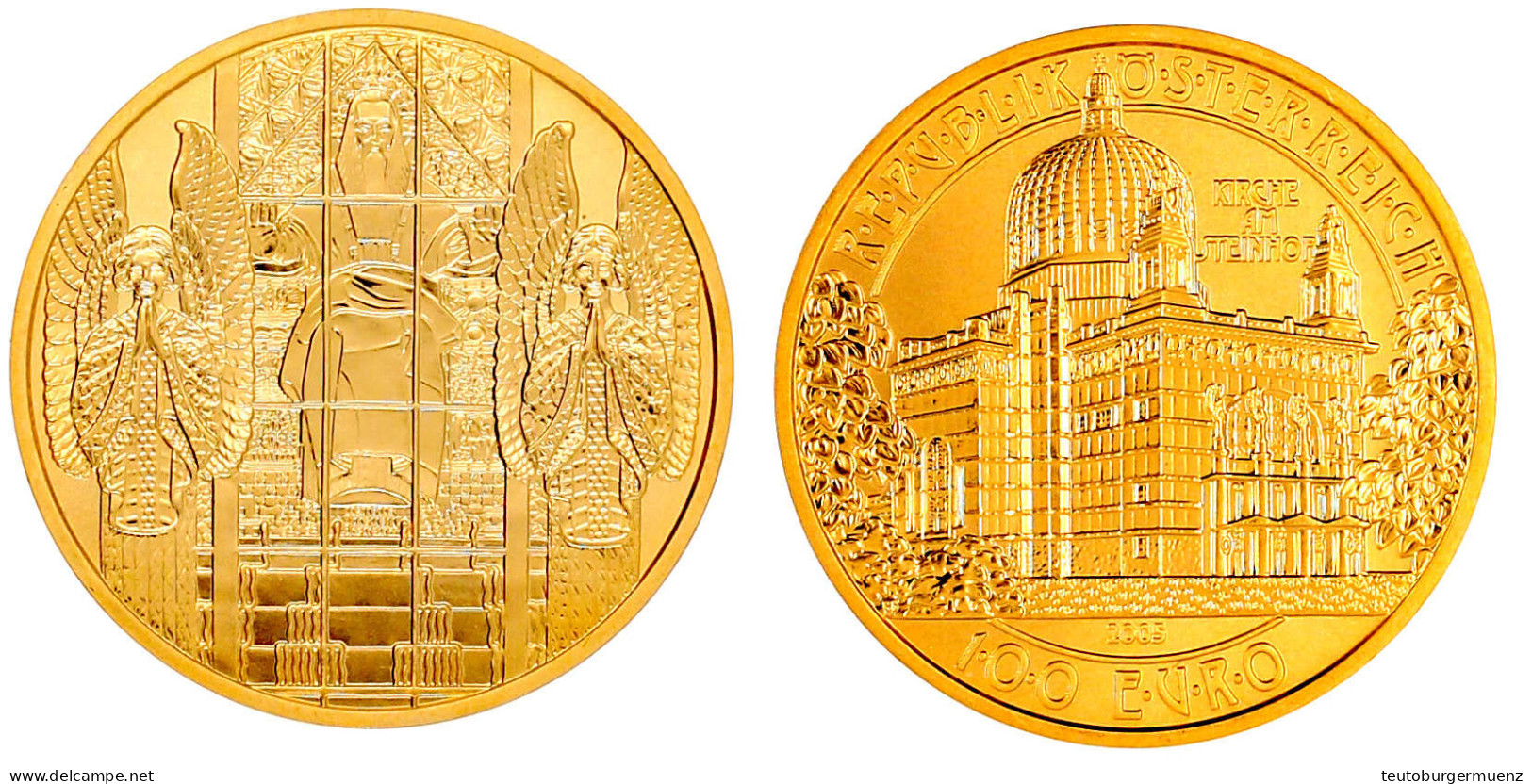 100 Euro 2005. Kirche Am Steinhof. 16,23 G. 986/1000. In Originalschatulle Mit Zertifikat Und Umverpackung. Stempelglanz - Oesterreich