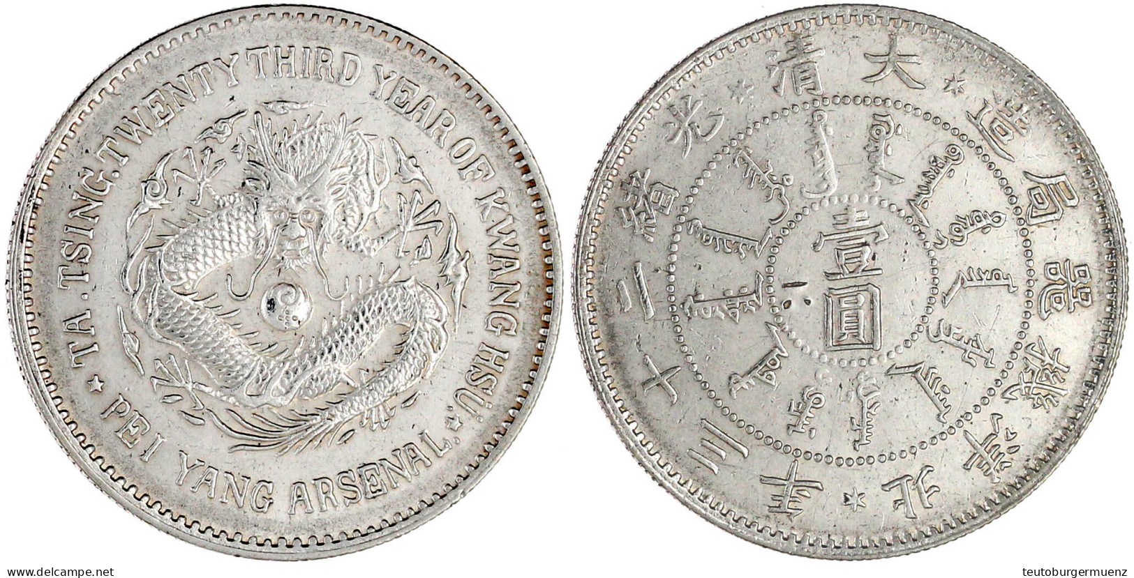 Dollar (Yuan) Jahr 23 = 1897. Provinz Chili (Peiyang Arsenal). 27,18 G. Vorzüglich, Chopmark, Gereinigt. Lin Gwo Ming 44 - Chine