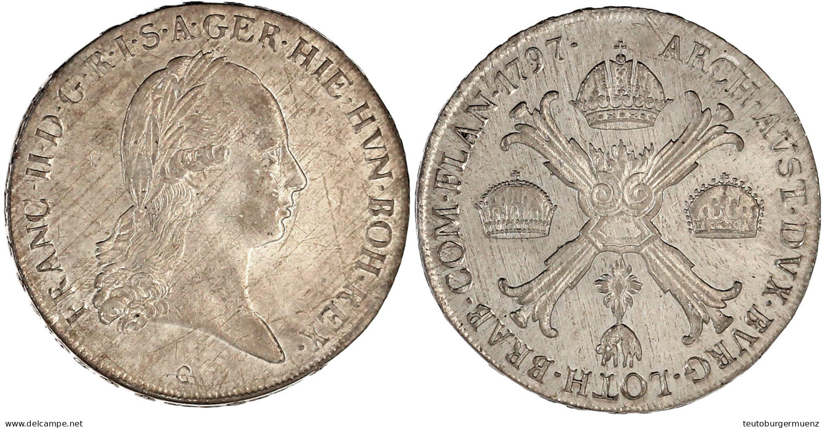 Kronentaler 1797 C, Prag. 29,44 G. Vorzüglich/Stempelglanz, Min. Berieben. Herinek 476. Davenport. 1180. - Gold Coins