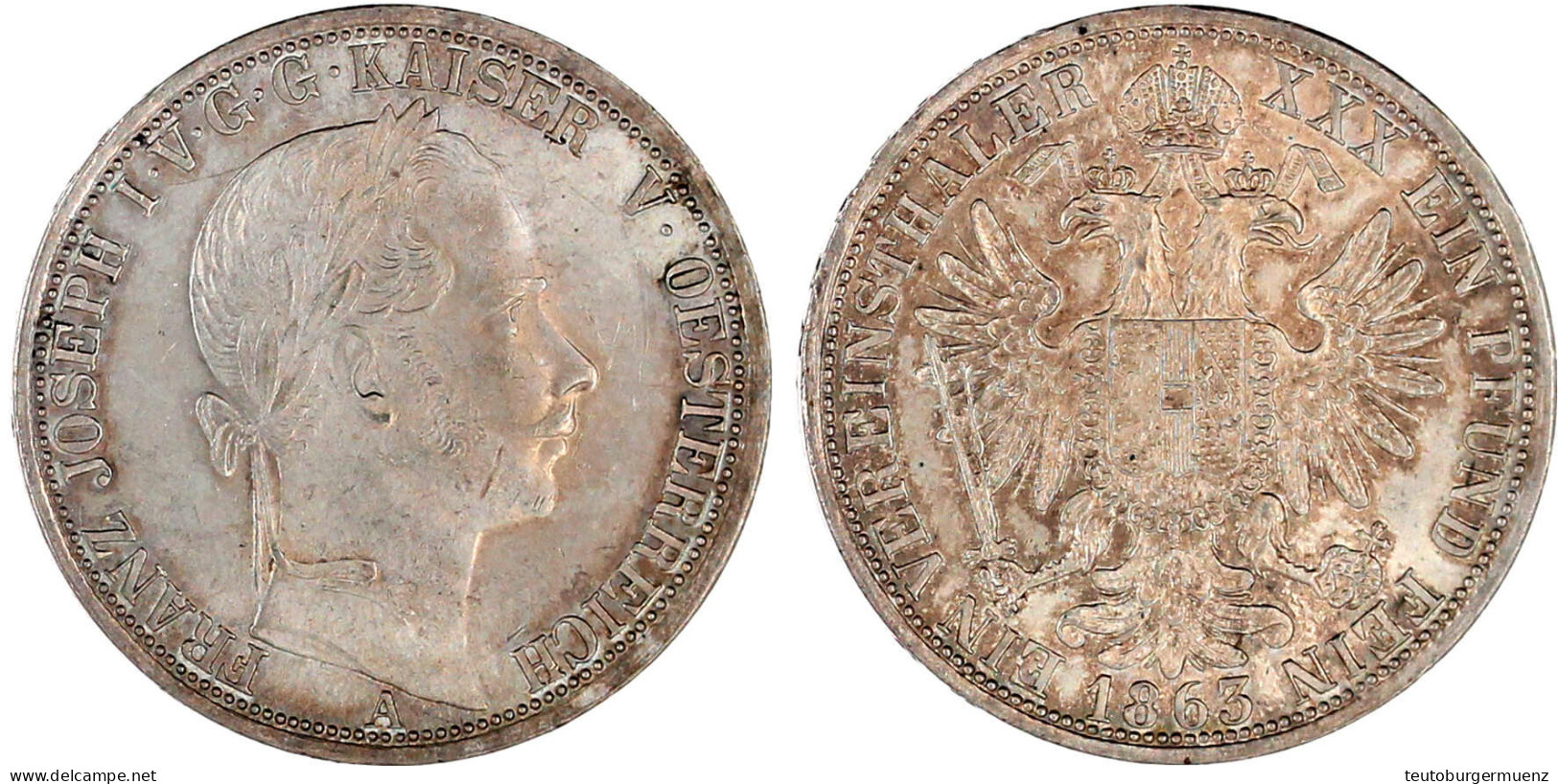 Vereinstaler 1863 A. Besseres Jahr. Vorzüglich/Stempelglanz. Herinek 448. Thun 445. - Pièces De Monnaie D'or