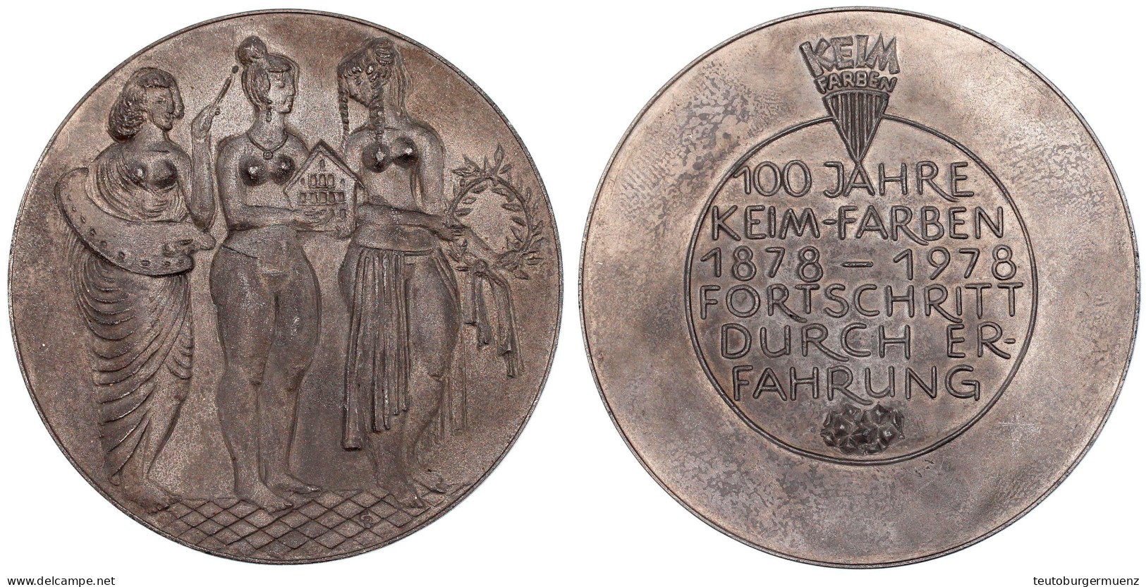 Große Zinkmedaille 1978 Auf 100 Jahre Keim-Farben. 3 Nahezu Unbekleidete Damen/Schrift. 80 Mm. Vorzüglich/Stempelglanz - Unclassified