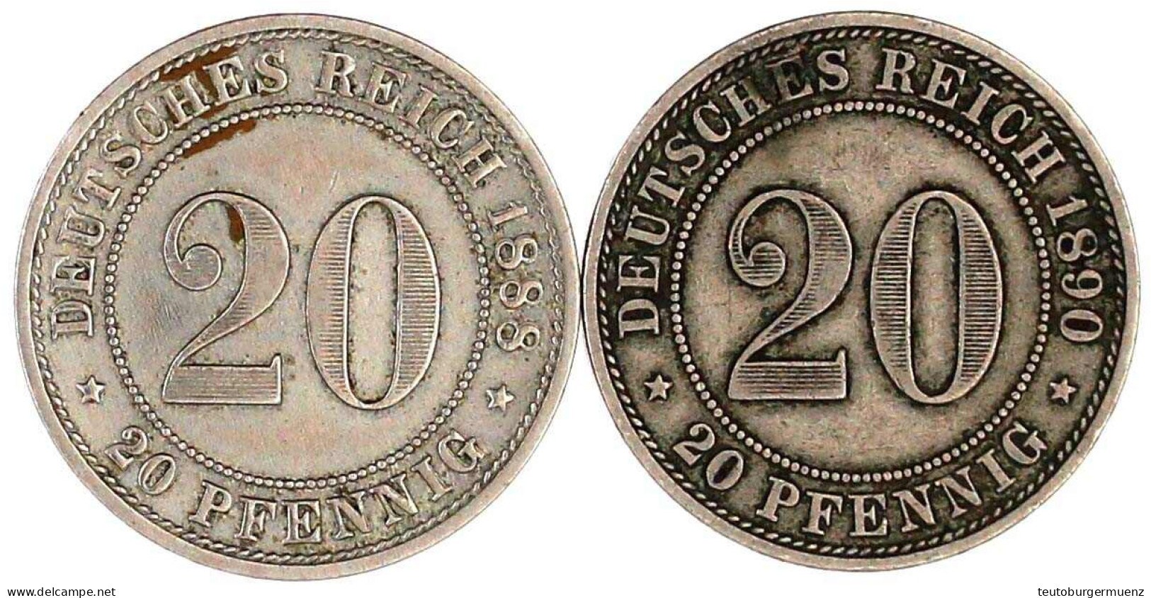 2 X 20 Pfennig: 1888 F Und 1890 A. Beide Sehr Schön. Jaeger 6 Und 14. - Other & Unclassified