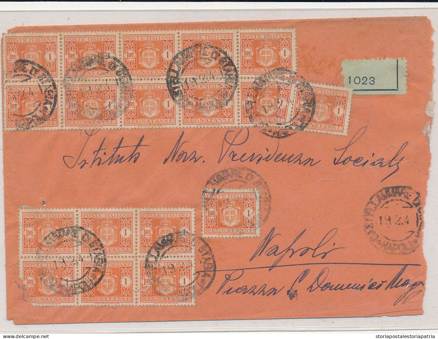 1945 LUOGOTENENZA RACCOMANDATA TASSA A CARICO X DISTRETTO NAPOLI X CITTA' SEGNATASSE 1 LIRA X 20 FTA CHIAVARELLO - Marcophilia