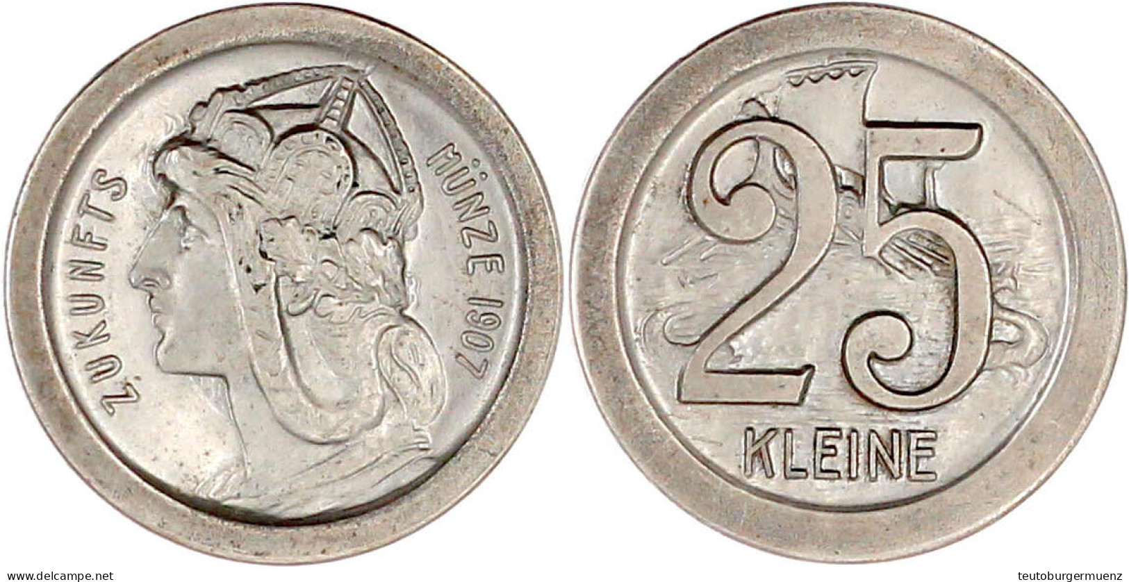 25 KLEINE (Pfennig) 1907. Nickel. Germaniakopf N.l. ZUKUNFTSMÜNZE/Wertziffer, Dahinter Wikingerschiff. Vorzüglich/Stempe - Sonstige & Ohne Zuordnung