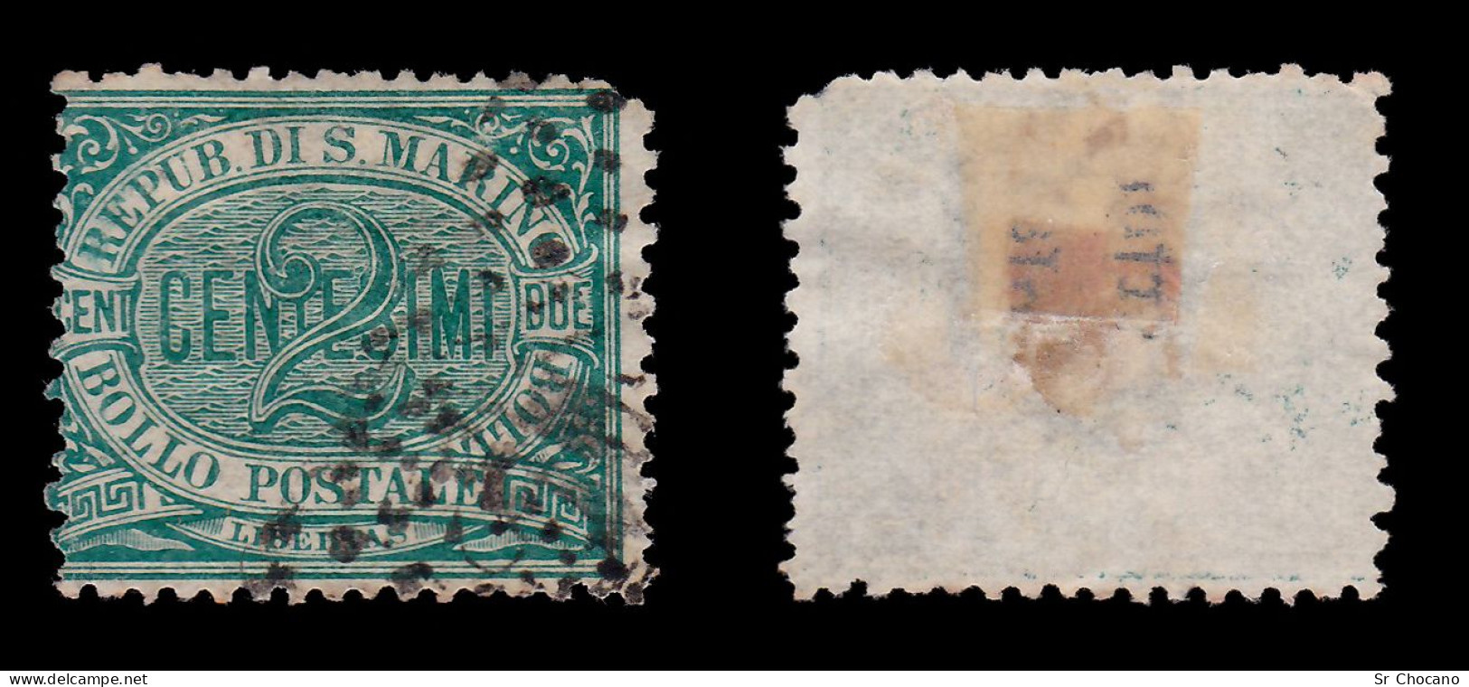 SAN MARINO STAMP.1877-90.NUMERAL.2c.SCOTT 1.USED - Oblitérés