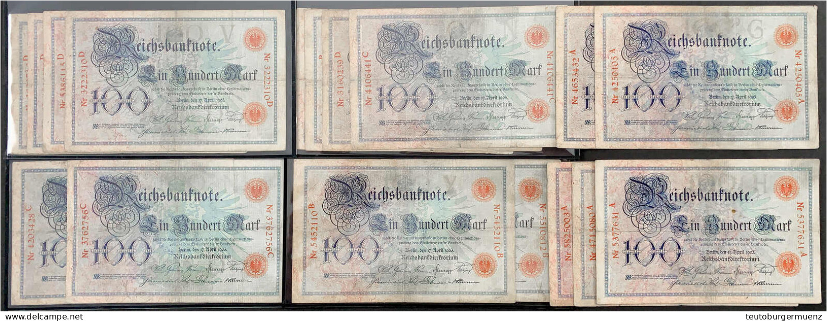 17x 100 Mark (Blauer Hunderter) 17.4.1903. III-IV. Rosenberg 20. Grabowski. DEU-16. Pick 22. - Other & Unclassified