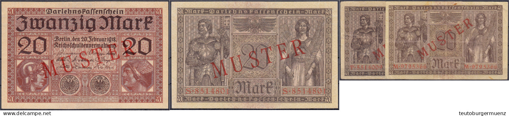 3x 20 Mark 20.2.1918. Mit Rotaufdruck „Muster“ Auf Vs. Und Rs., Serie M, S Und T. Serie S (Schuster Sammleranfertigungen - Sonstige & Ohne Zuordnung