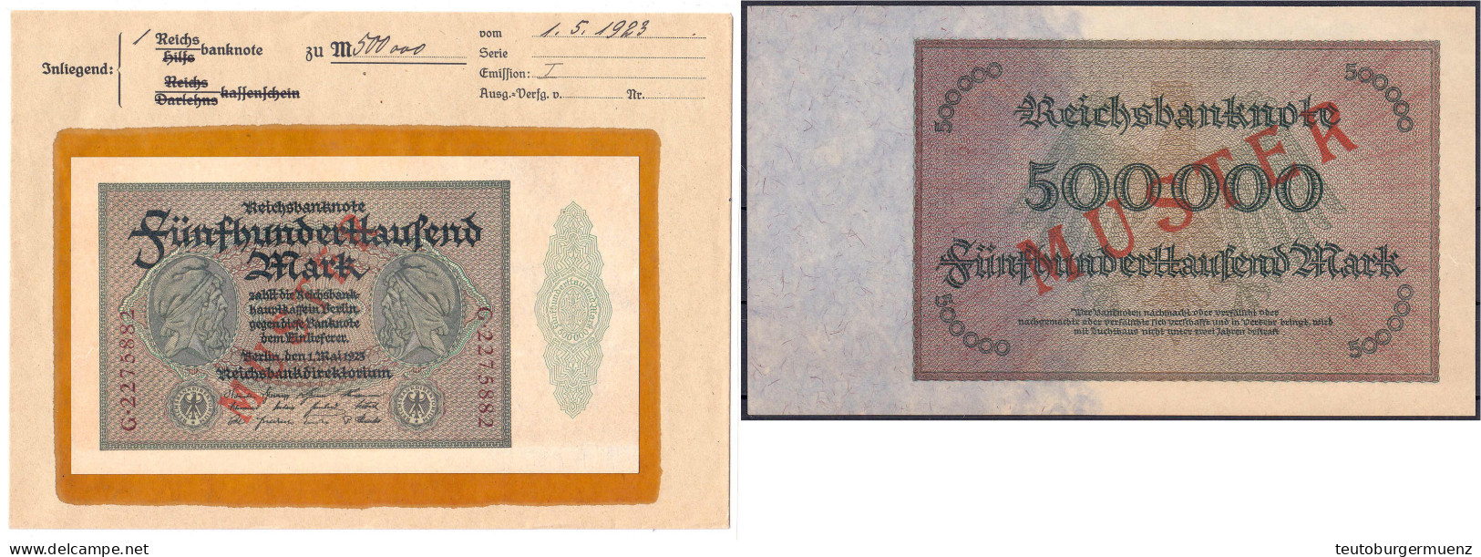 500 Tsd. Mark 1.5.1923. Mit Rotaufdruck „Muster“ Auf Vs. Und Rs., Reichsdruck, KN. 7-stellig Nur 2x Auf Vs. Serie G, Im  - Sonstige & Ohne Zuordnung