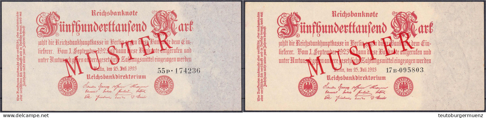 2x 500 Tsd. Mark 25.7.1923. Mit Rotaufdruck „Muster“ Auf Vs., Firmendruck, KN. 6-stellig, FZ: B Und P. (Schuster Sammler - Sonstige & Ohne Zuordnung
