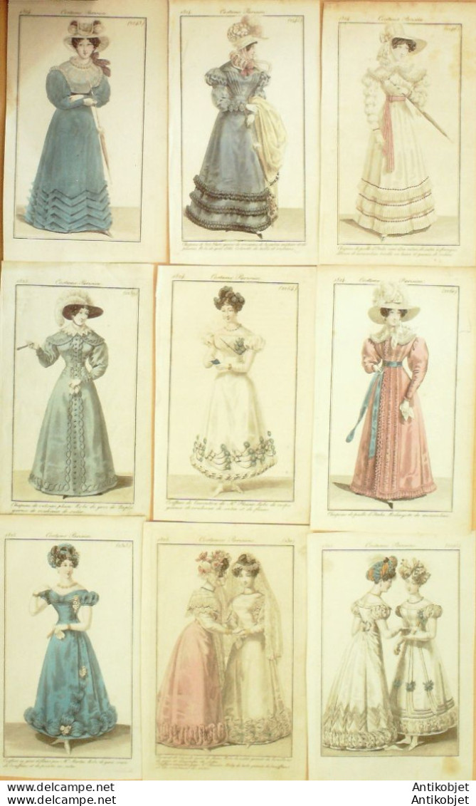 Gravures De Mode Costume Parisien 1824 à 1825 Lot 14 9 Pièces - Etchings