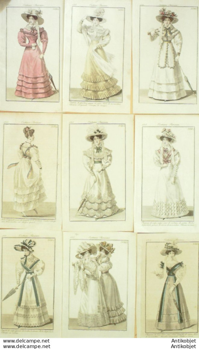 Gravures De Mode Costume Parisien 1825 Lot 16 9 Pièces - Etchings
