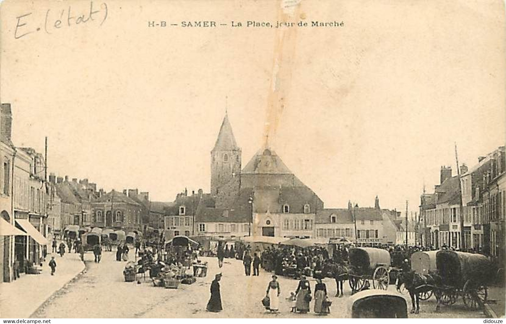 62 - Samer - La Place Jour De Marché - Animée - Etat Abimée Au Centre - CPA - Voir Scans Recto-Verso - Samer