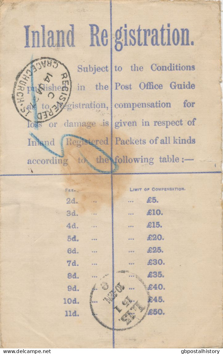 GB 14.1.1897, Very Fine QV 2d Postal Stationery Registered Envelope Uprated With QV Jubilee 2½d, Nice PERFIN „LOW / BK.“ - Covers & Documents