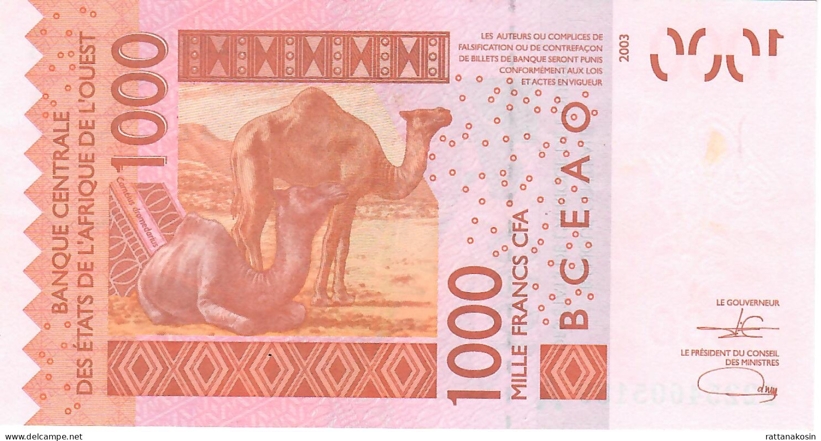 W.A.S. IVORY COST P115Av 1000 FRANCS (20)22 2022  Signature 45  UNC. - West-Afrikaanse Staten