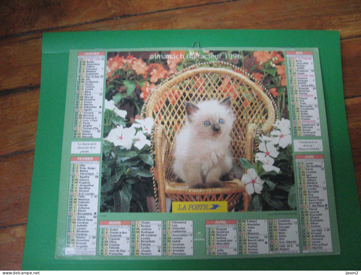 Almanach Du Facteur, Calendrier 1996 , Chaton. Lapins ( Ile De France) - Grossformat : 1991-00