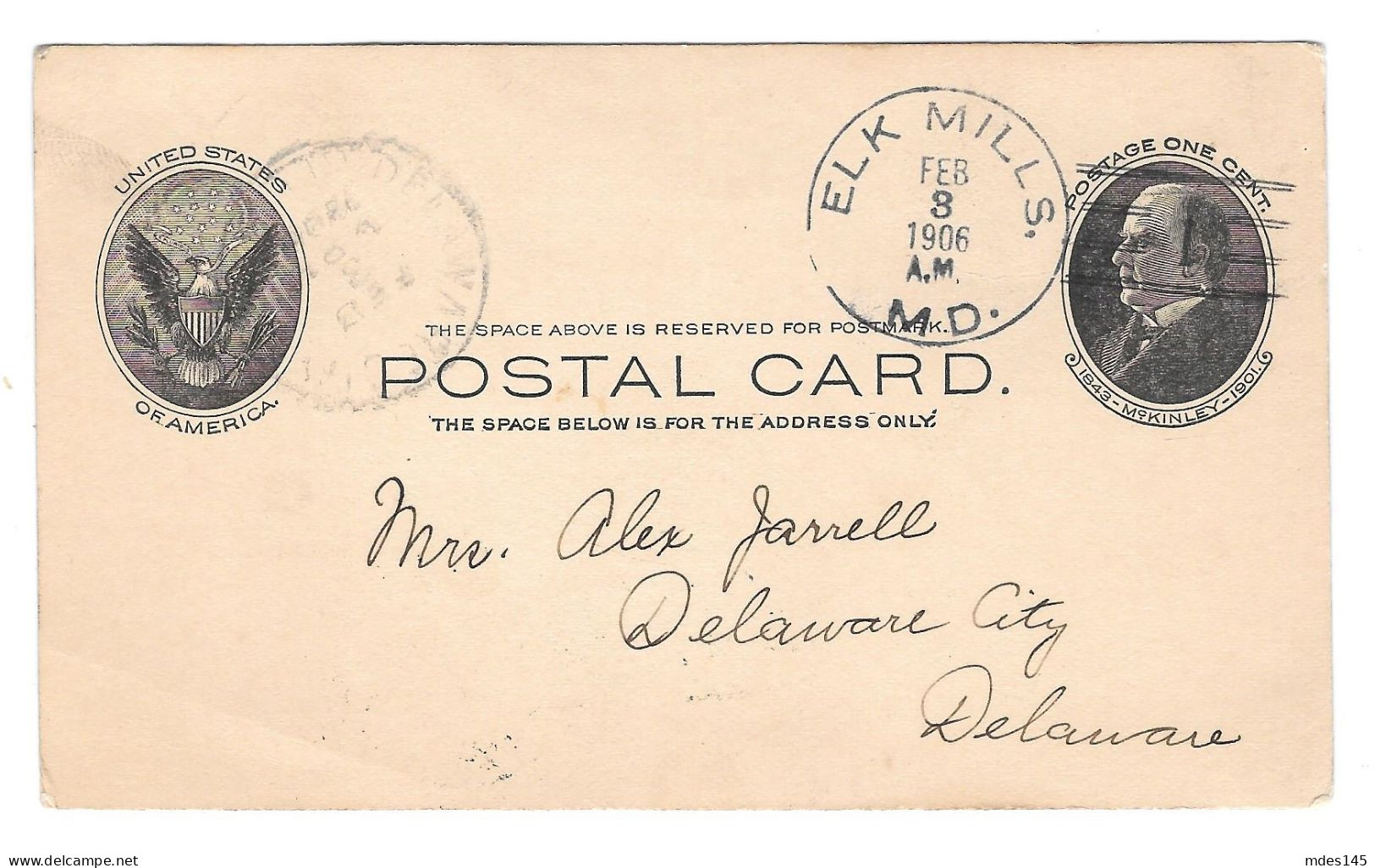 USA Scott UX18 Elk Mills MD Type 2/1 Doane Cancel 1906 Maryland Postmark On Postal Card - 1901-20