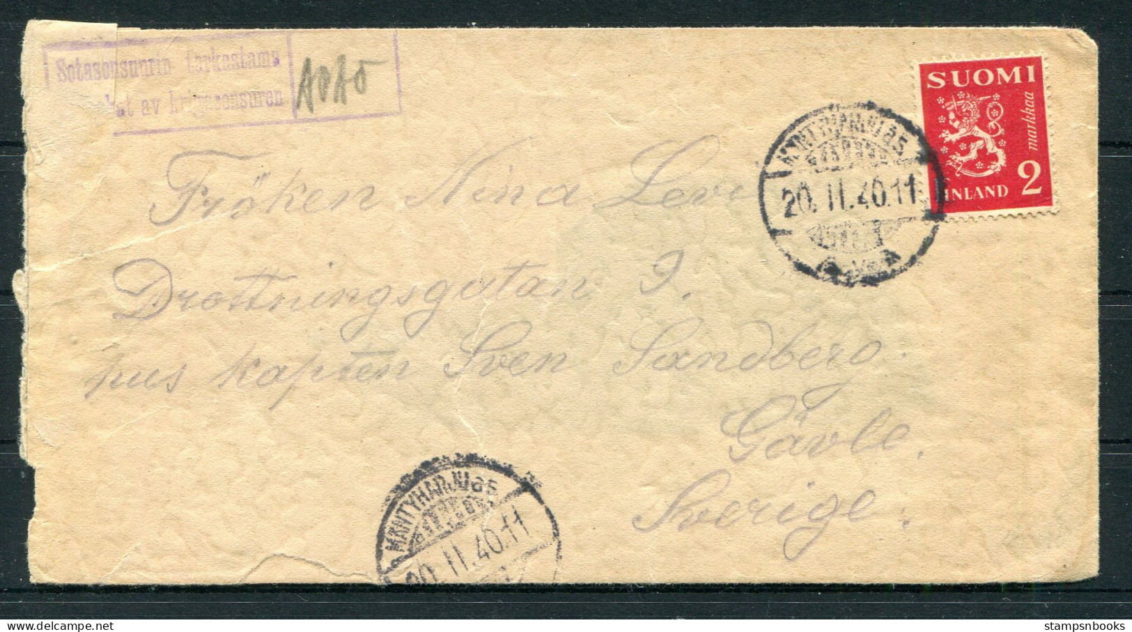 1940 Finland Censor Cover - Sweden  - Covers & Documents