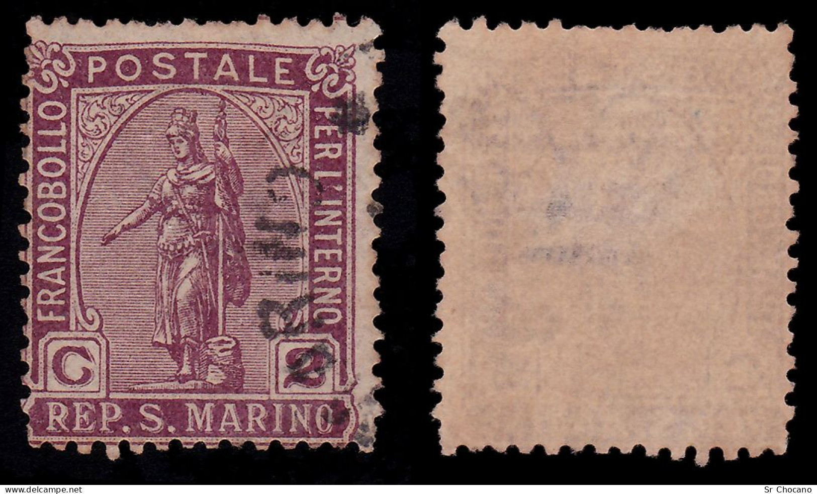 SAN MARINO STAMP.1922.2c Claret .SCOTT 33.USED - Gebraucht