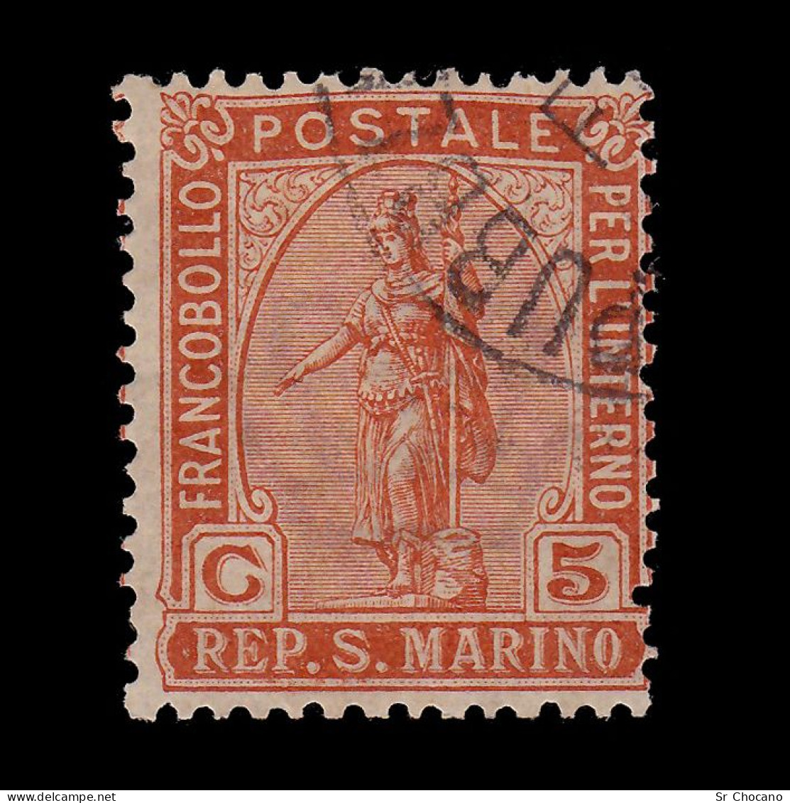 SAN MARINO STAMP.1899.5c Brown Org .SCOTT 34.USED - Used Stamps