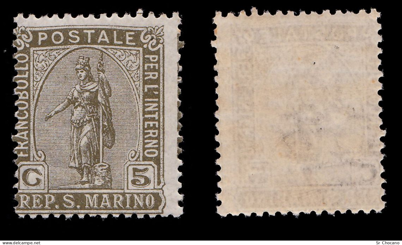 SAN MARINO STAMP.1922.5c Olive Grn .SCOTT 35.MNH - Unused Stamps