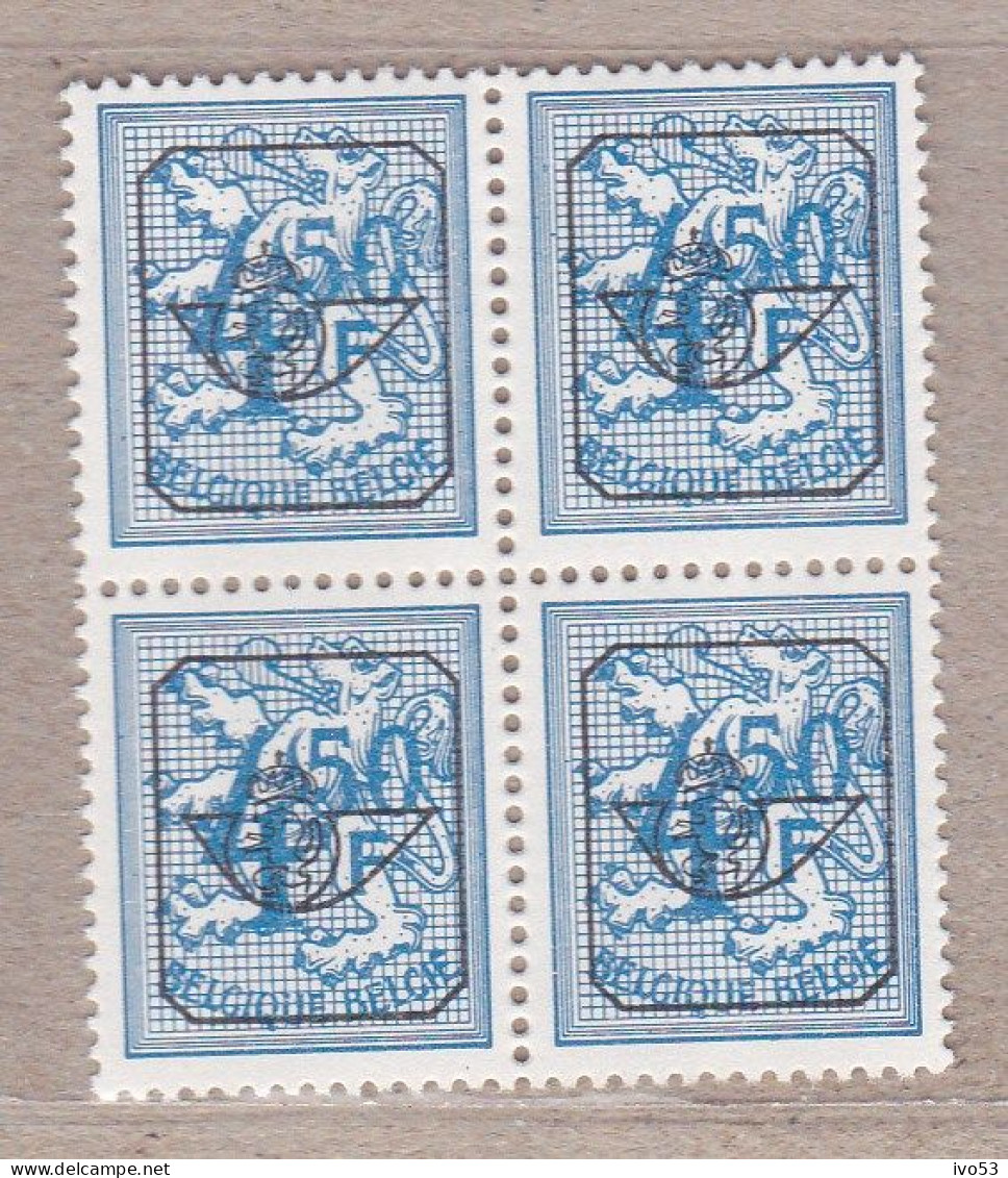 1967 Nr PRE797-P2** Zonder Scharnier,blokje Van 4 :wit Papier.Heraldieke Leeuw:4,5fr.Opdruk Type G.OBP 4 Euro. - Typos 1967-85 (Lion Et Banderole)